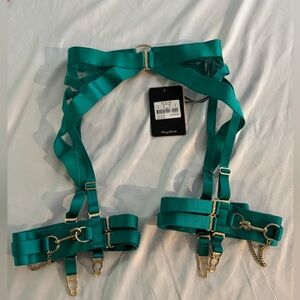 Honey Birdette Kukuro Jade Green Garter Suspenders - Size Small